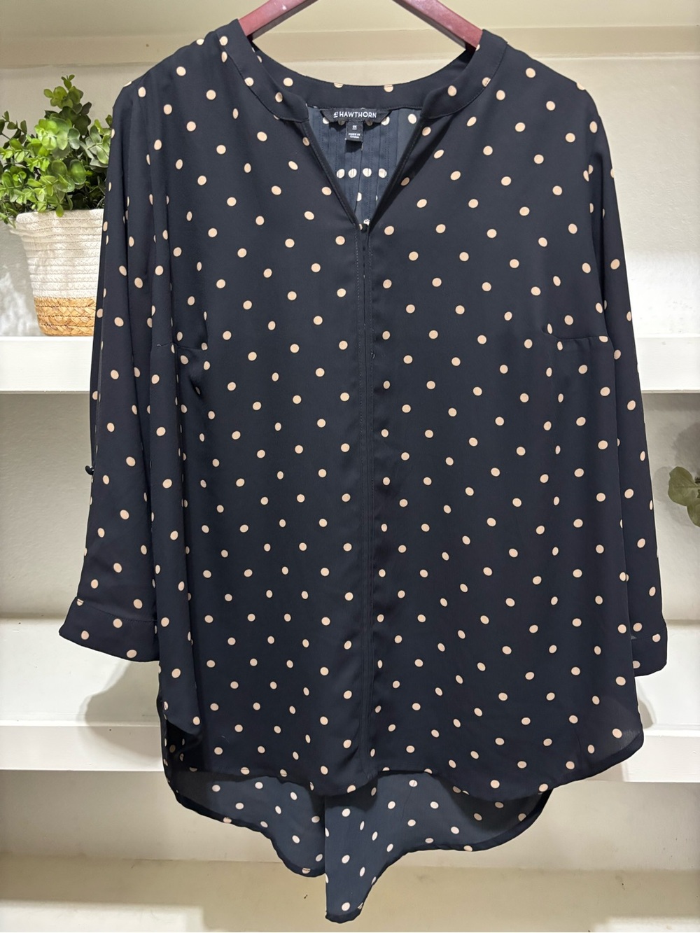 41 Hawthorn Black Blouse with Tan Polka Dots